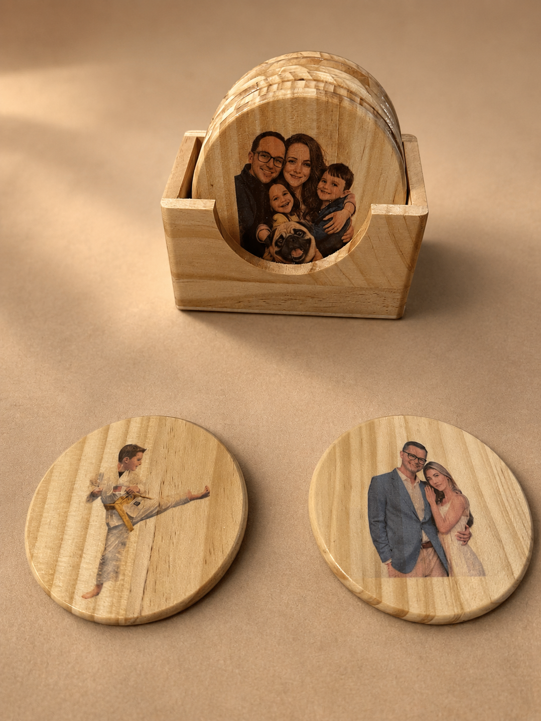 Personalized wood coaster collection